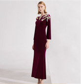 velvet gown with embroidered illusion neckline – AMARANTA